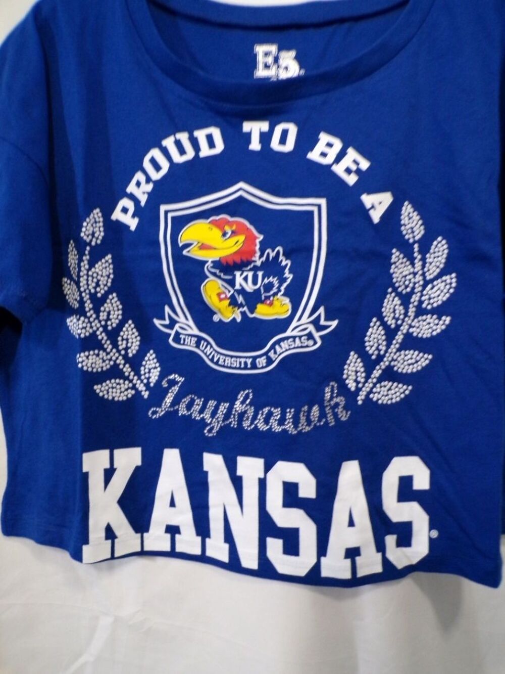 E5 College Classics Kansas Jayhawks Women's Cropped T-Shirt M Blue - Picture 3 of 3